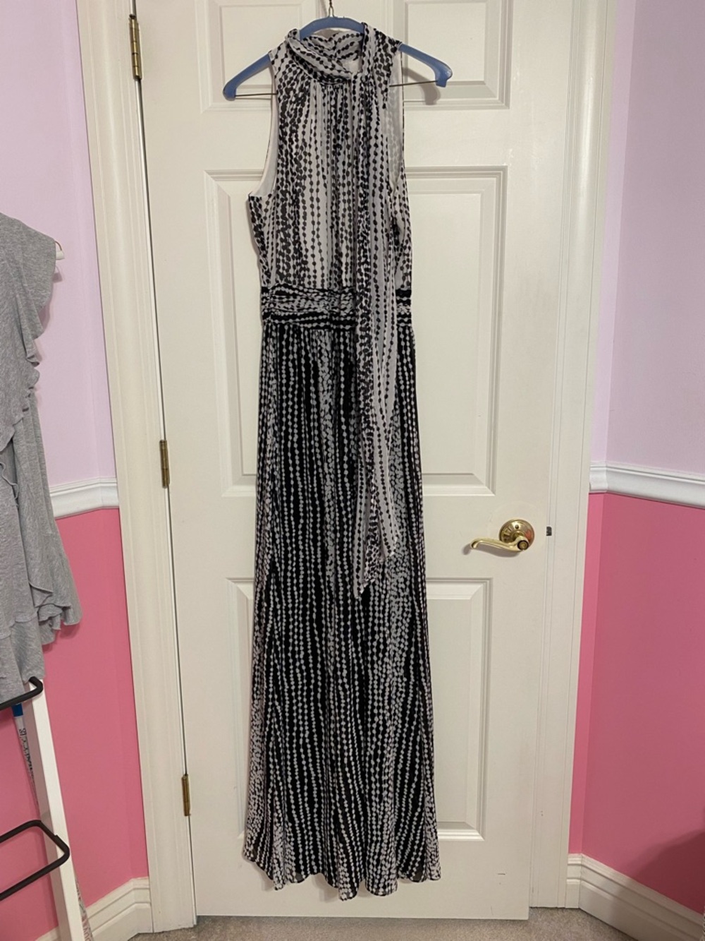 A|X Armani Exchange polka dot maxi dress w/ scarf tie, size 10